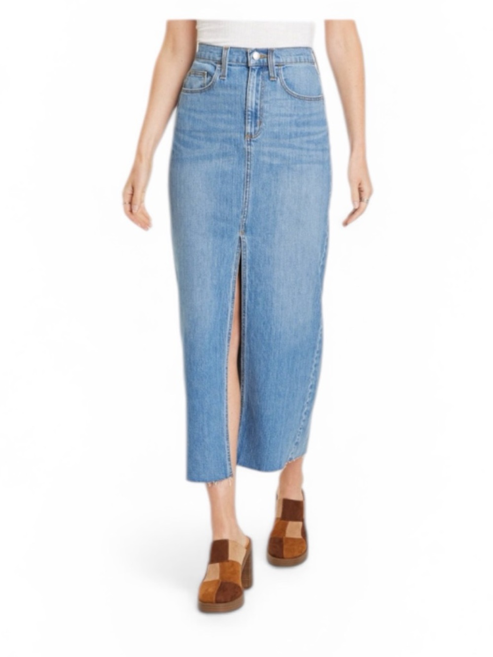 Universal Thread Light Blue Denim Midi Skirt with Front Slit